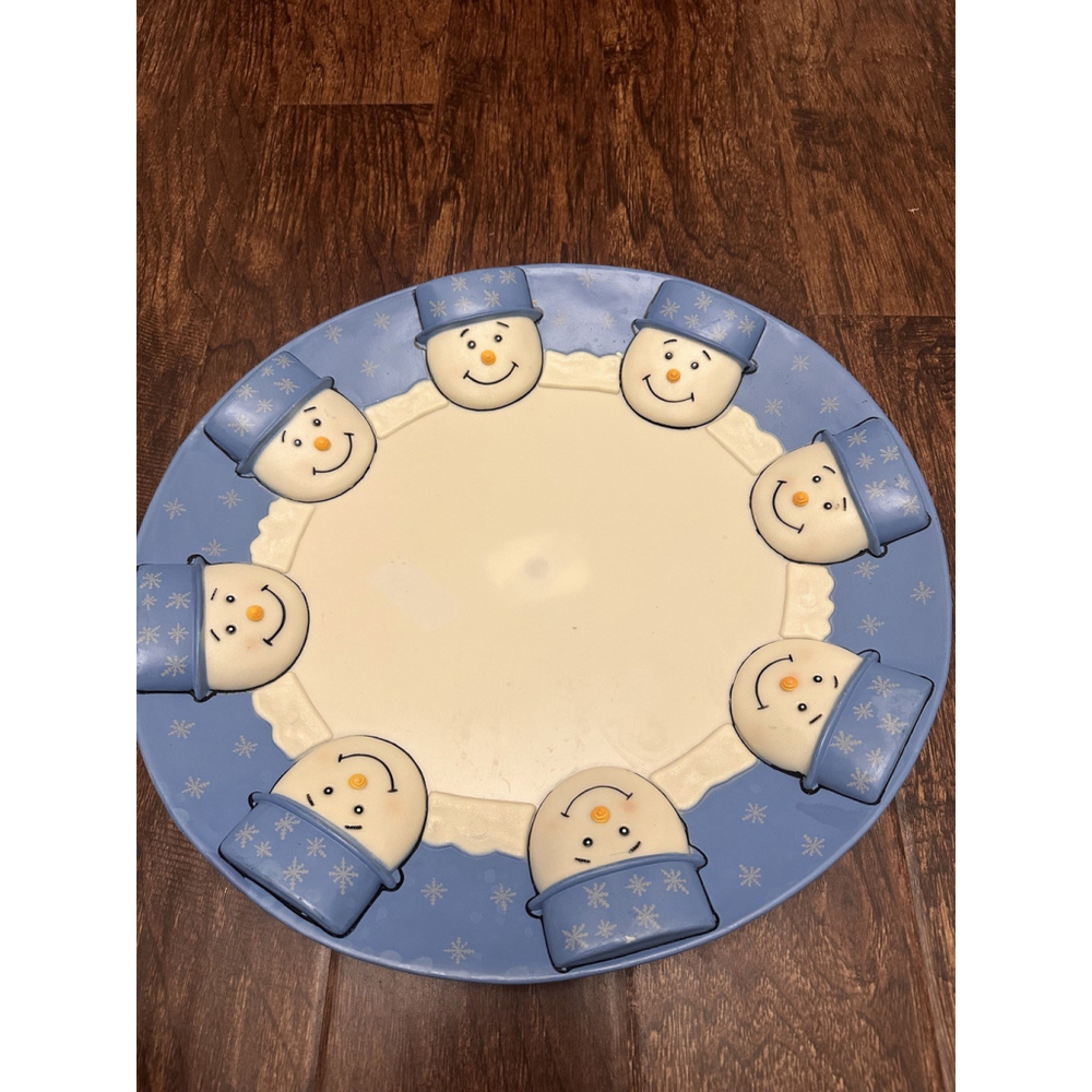 3D Snowman platter Blue And White